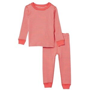 NWT Hanna Andersson Orange Stripe Organic Cotton 2 Piece Long Sleeve Pajama Set